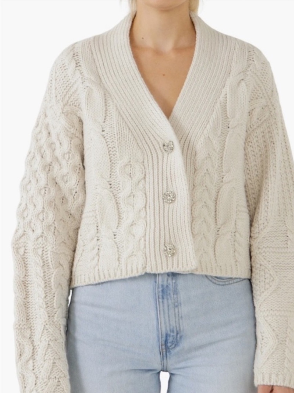 Endless Rose Cream Cable Knit Button Cardigan